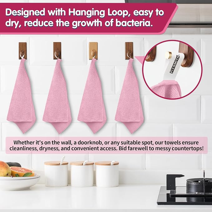 Pink Microfiber Cleaning Cloth -Pack of 8, Highly Absorbent Cleaning Rags, 16"X12" All Purpose Cleaning Towels for Housekeeping, Kitchen, Car, Lint Free and Reusable Microfiber Towels