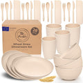 FOODLE Wheat Straw Dinnerware Set - Picnic, Camping Plates Cups and Bowls | BPA-Free & Safety Tested - Microwave & Dishwasher Safe - College Dorm Unbreakable Dishes - Great for Kids & Adults - For 4