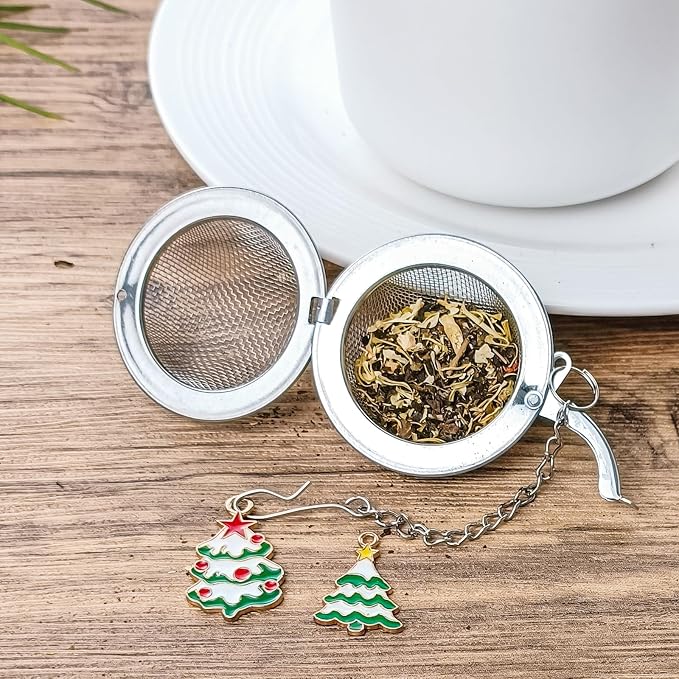 2PC Christmas Tea Infuser, 2.1 inch Tea Ball with Christmas Tree Pendant | Stainless Steel Tea Strainer,Tea Diffuser Tea Steeper for Filtering Tea,Tea Infusers for Loose Tea