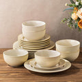 Ceramic Dinnerware Set for 6, 18-Piece Plates and Bowls Set | Lightweight Porcelain Dish Set, Scratch Resistant, Oven & Microwave & Dishwasher Safe, Cream Latte