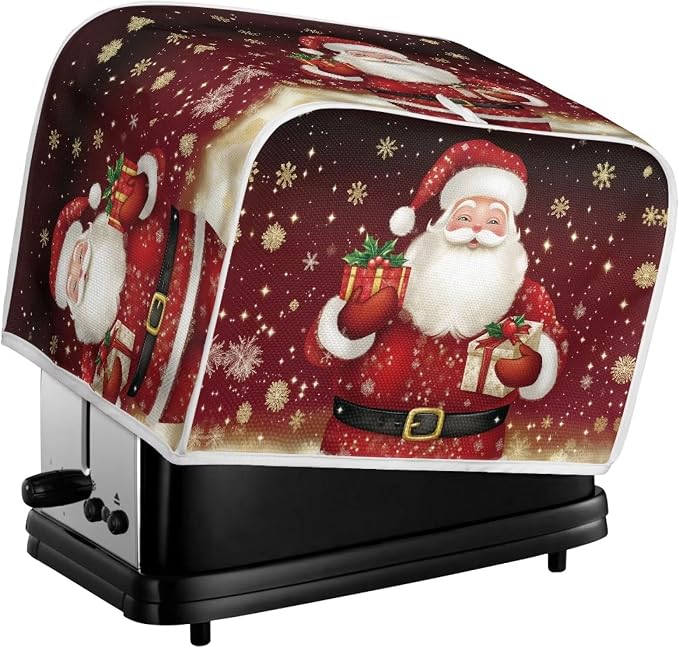 Christmas Two Slice Toaster Cover, Kitchen Small Appliance Covers Home Table Decoration Microwave Oven Dustproof Cover Keep From Dirty Stain, Santa Claus Print