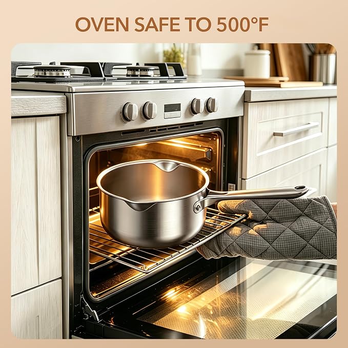 PekGema 3QT Saucepan w/Glass Strainer Lid, Tri-Ply Stainless Steel | Tri-Ply Stainless Steel;Dual Spouts&Strainer Holes;Measurement Marks;Dishwasher Safe;Oven Safe 500°F;All Stovetops