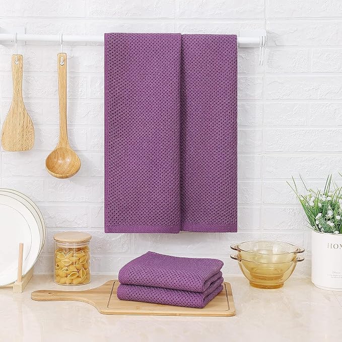 Kitinjoy 100% Cotton Waffle 8-Pack Kitchen Towels, 13" x 28", Violet | Super Soft, Ultra-Absorbent, Fast Drying, lightweight, Quick Drying Kitchen Hand Towels
