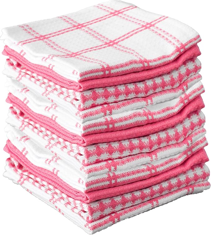 T-Fal Premium Waffle Dish Cloths: Highly Absorbent, Super Soft Long Lasting - 100% Cotton, 12"x13" Towel for Cleaning & Drying, (12-Pack), Pink