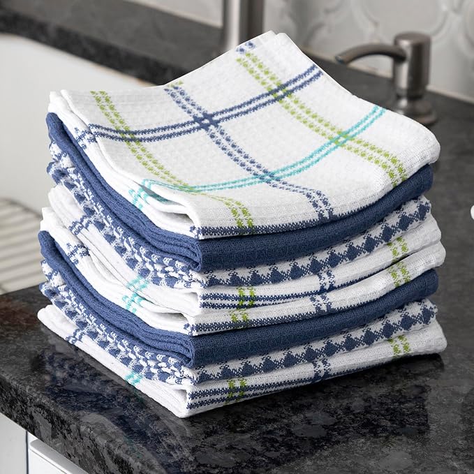 T-Fal Premium Waffle Dish Cloths: Highly Absorbent, Super Soft Long Lasting - 100% Cotton, 12"x13" Towel for Cleaning & Drying, (8-Pack), Cool