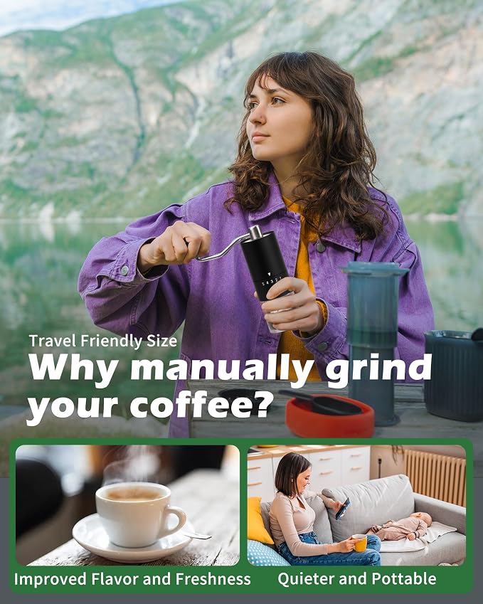 Manual Coffee Grinder With Ceramics Burr for Espresso,French Press,5 Adjustable Settings,Hand Coffee Grinder,For Home Use and Camping Travel,Coffee Bean Grinders With Hand Crank (Black)