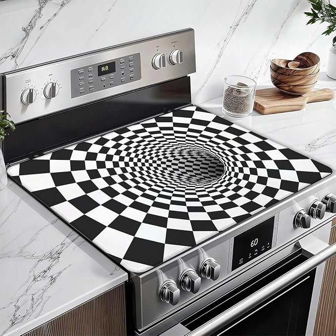 3D Trap Optical Illusion Stove Top Covers for Electric Stove,Vortex Illusion Electric Gas Stove Pad Heat Resistant Range Cooktop Protector for Home Decor Kitchen 28"x20"