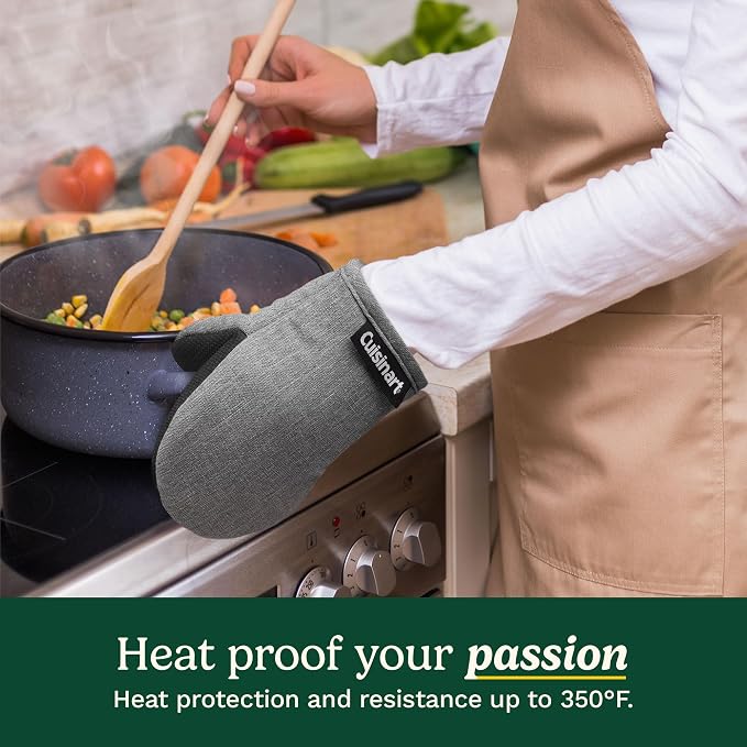 Cuisinart Mini Oven Mitts, 2-Pack, Neoprene Grip, Heat Resistant 350F | Cotton-lined, non-slip neoprene palm, ambidextrous design, ideal for smaller hands and everyday cooking