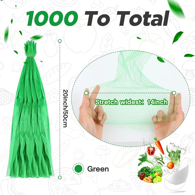Windyun 1000 Pcs 20 Inch Mesh Bags for Vegetables Mesh Produce Bags Reusable Nylon Netting Bulk, Fits Storage Egg Vegetable Seafood Fruits Grocery (Green)