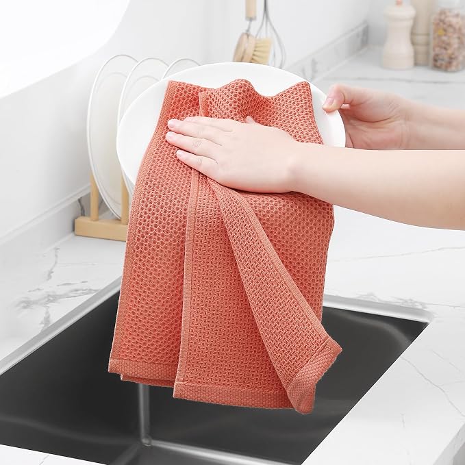 Homaxy 100% Cotton Waffle Weave Kitchen Dish Towels 12-Pack, Coral | 13 x 28 Inches, Ultra Soft Absorbent Dish Towels, Quick Drying Cleaning Towels