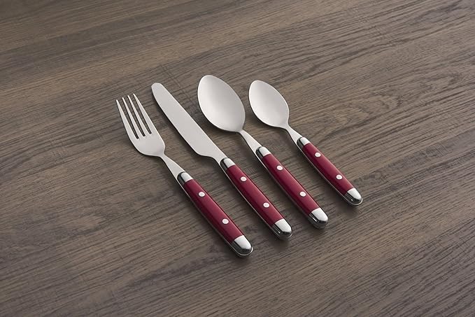 Cambridge Jubilee Red 16-Piece 18/0 Silverware Set for 4, Flatware | red, dishwasher safe | includes knives, forks, and spoons | heavy duty, cutlery set for kitchen and dining, utensil set