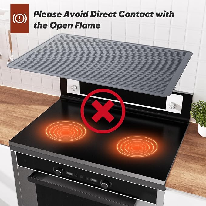 Stove Top Covers for Electric Stove, Glass Cooktop Protector 30''L x 21''W | Waterproof Foldable Anti-Slip Heat Resistant Induction Silicone Stove Mat, Camper RV Stovetop Cover, Kitchen Dish Drying Mat