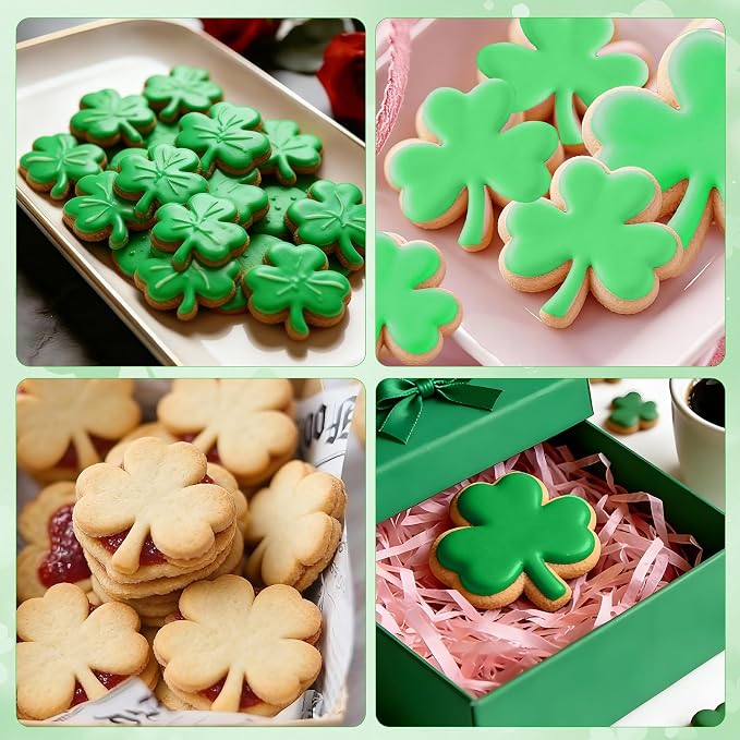 Shamrock Cookie Cutter, 3Pieces Shamrock Cookie Cutters for St. Patrick's Day, Stainless Steel Clover Shaped Molds Fondant Biscuit Fruit Cutters for St. Patrick's Day Holiday Birthday Party Supplies