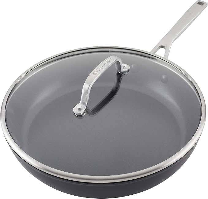 KitchenAid Hard-Anodized Induction Nonstick Frying Pan with Lid, 12.25-Inch, Matte Black