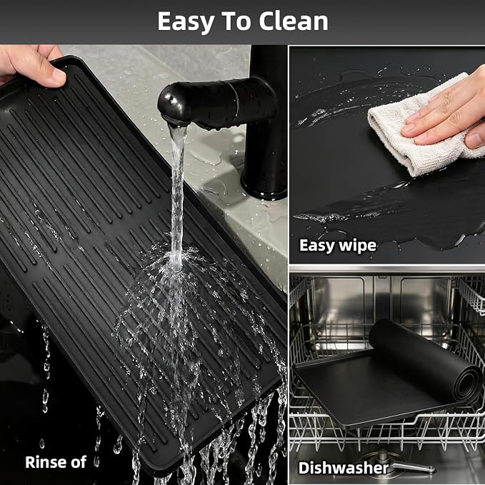 Silicone Coffee Mat, 24''x16'' Coffee Bar Mat with Detachable Dish Drying Mat, Bar Mats for Countertop, Kitchen Espresso Machine Mat, Non-Slip Coffee Maker Pad, Heat Resistant Countertop Protector
