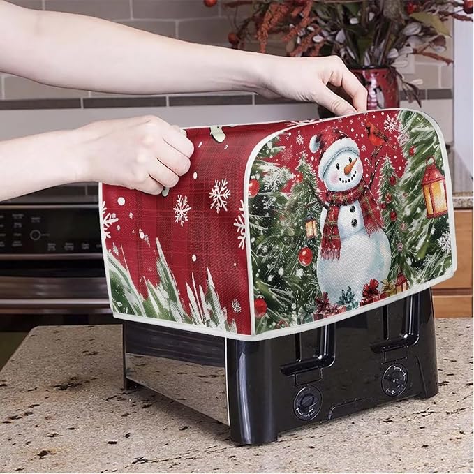 Snowman Pattern Two Slice Toaster Cover Kitchen Small Appliance Covers for Christmas Kitchen Decoration Microwave Oven Dustproof Cover Keep From Dirty Stain