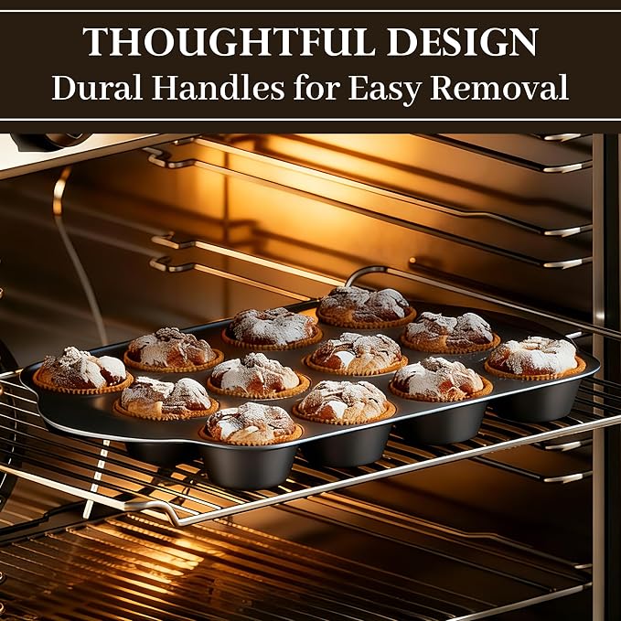 13 PCS Nonstick Bakeware Set - Carbon Steel Baking Pans Set with Dual Handles, Includes Roasting Pan, Pizza Pan, Cookie Sheet, Cake Pans, Muffin Pans, Cooling Rack, Oven Mitts, Non-Toxic