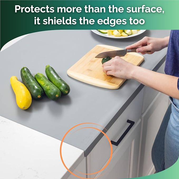 Extra Large Silicone Mat for Countertop with "Edge Protection" – Kitchen Counter Mat – Multipurpose Heat Resistant Silicone Mat – No Folds or Wrinkles – 1.5mm Thick, 36"x24", Gray