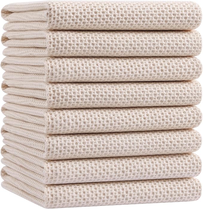 Homaxy 100% Cotton Oversized Waffle Weave Kitchen Towels 8-Pack, Beige | 20 x 28 Inches, Ultra Soft Absorbent Dish Towels, Quick Drying Large Cleaning Towels