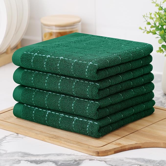 Homaxy 100% Cotton Terry Kitchen Towels, 2 Pack, Dark Green | Ultra Soft and Absorbent Dish Towels for Kitchen, Suitable for Drying and Washing Dishes