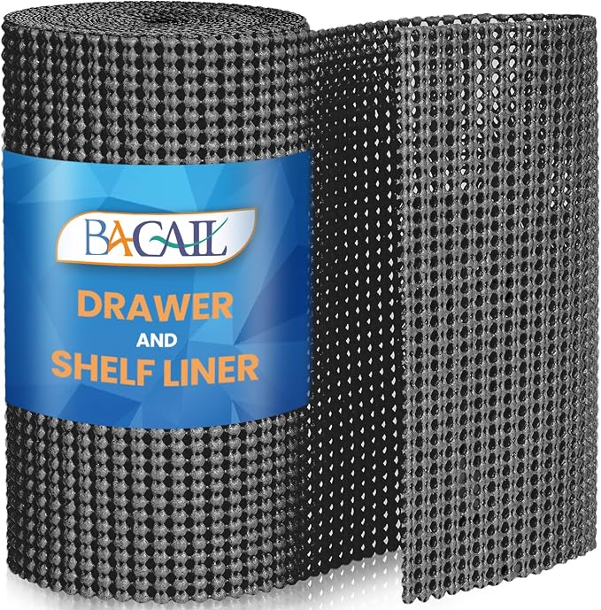 BAGAIL Non-Adhesive Shelf Liner, Thick Strong Grip Drawer Liners for Kitchen Cabinets, Heavy-Duty Easy Cut Cabinet Liners for Shelves, Pantry, Bathroom Cupboards - 12" x 30FT, Charcoal