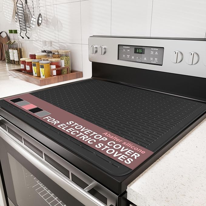 Stove Top Cover for Electric Stove - Food Grade Ceramic Stove top Cover, Silicone XXL Dish Drying Mat, Glass Cooktop Covers, Flat RV Range top Mats (Black Thickened,28x20)