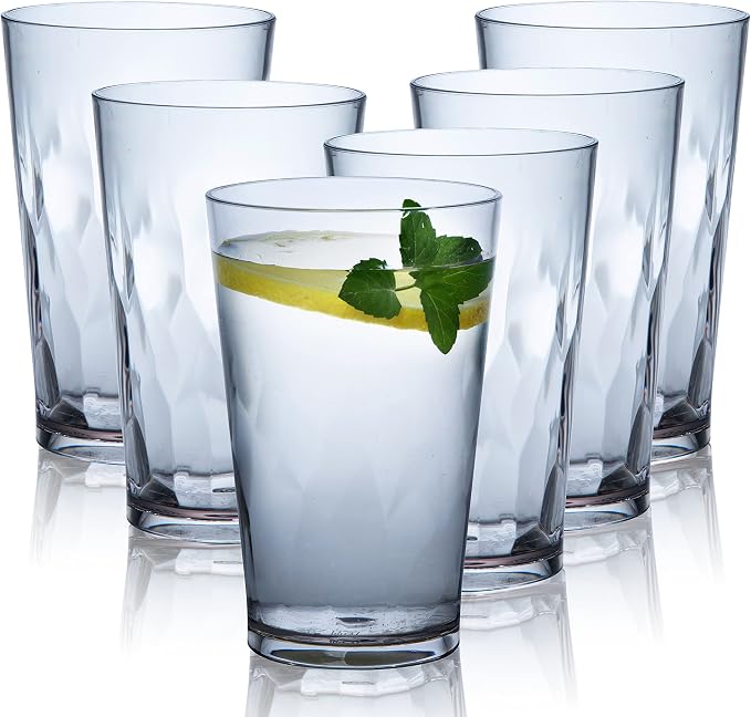 JGIRL Unbreakable Plastic Drinking Glasses,Set of 6,16 Ounces (white) | 16 oz plastic Tumbler Cups, Shatterproof Drinking Cups, Plastic glass cup,cups for kitchen ,cup set, Dishwasher Safe