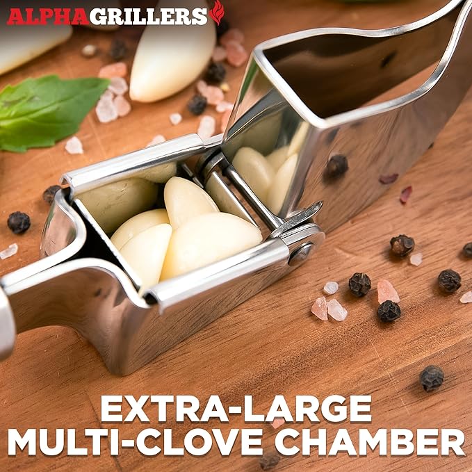 Alpha Grillers Garlic Press Stainless Steel, Mincer, Crusher & Peeler | Dishwasher Safe, Rust-Proof, BPA-Free & Easy to Clean
