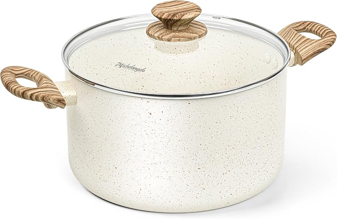 MICHELANGELO Nonstick Cooking Pot - 6 Quart Soup Pot with Lid for Family Meals, Non-Toxic Stockpot with Stay-Cool Handles, Induction Ready, Easy Cleanup, PFOA & PFOS Free