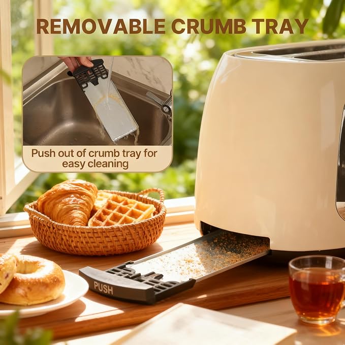 Toaster 2 Slice Smart Touch Screen, Retro 1.5'' Extra Wide Slot Stainless Steel Digital Bread Toaster with Memory Function, Bagel, Defrost, 6 Browning Levels and Removable Crumb Tray, Cream
