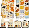 Jingmore 6 Pcs Kitchen Decor Set Accessorie Farmhouse Kitchen Towels Pot Holders Oven Mitts Set 2 Dish Towels 2 Pot Holders 2 Cooking Mittens Oven Glove for Cooking(Vivid Color,Cat)