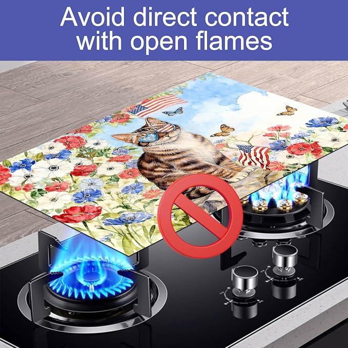 HOMETITUTE Spring Stove Top Cover 28x20 Cat Floral Watercolor Heat Resistant