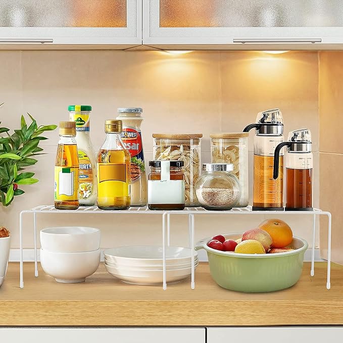 Orgneas Expandable Cabinet Shelf Organizer Rustproof Metal Shelf Riser | Storage Organizer Shelf Rack for Kitchen Counter, Fridge, Cabinet, Pantry and Bathroom with Scratch Resistant Feet, 2 Sets