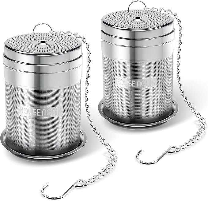 House Again 2 Pack Large Tea Infusers, Extra Fine Mesh Tea Strainers for Loose Tea, Updated Slim Threaded Lid & 304 Stainless Steel, Loose Leaf Tea Steeper for Brew Tea Spices & Seasonings