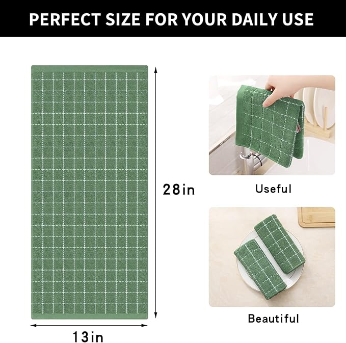 Homaxy 100% Cotton Terry Kitchen Towels, 8 Pack, Grass Green | Ultra Soft and Absorbent Dish Towels for Kitchen, Suitable for Drying and Washing Dishes