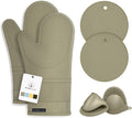 RORECAY Silicone Oven Mitts and Pot Holders Sets for Kitchen, Sage Green | Set of 6 Kitchen Mitts for Baking & Cooking, Heat Resistant 500 ℉, 12.7" Extra Long, Non-Slip & Waterproof, Quilted Cotton
