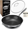 MUGAA® 12.5" Honeycomb Stainless Steel Wok with Lid Nonstick Induction Safe | Heavy-Duty Stir Fry Pan, Induction Compatible & Even Heat Distribution, PFOA-Free Non Toxic Cookware, Oven & Dishwasher Safe