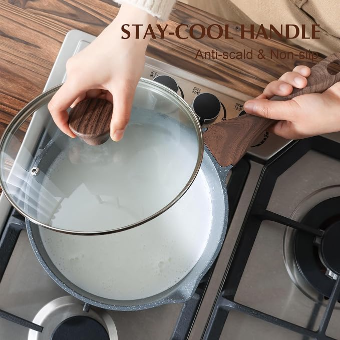 SENSARTE 3 Quarts Nonstick Saucepan with Double Pouring Spout | Swiss Granite Coating, Induction Compatible, Stay-cool Handle, PFOA/PFOS Free