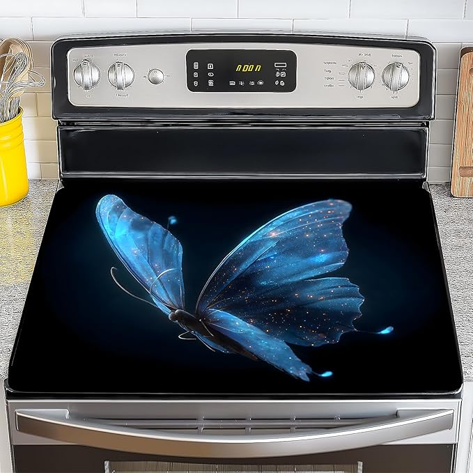 NYZE Electric Stove Top Cover Blue Butterfly, Heat Resistant Protector | Extra Counter Space