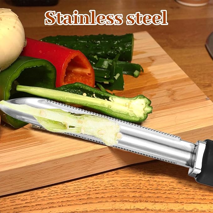 Molain Stainless Steel Jalapeno Pepper Corer, Zucchini Cucumber Remover Tool Vegetable Fruit Seed Corer with Serrated Edge
