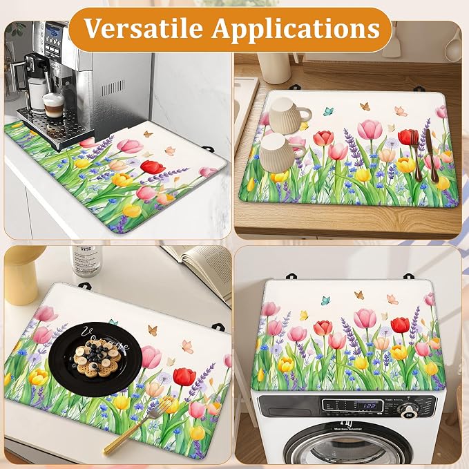 Spring Flowers Glass Top Stove Cover Protector,Rusti c Butterfly Heat Resistant Stove Top Cover, Large Size Range Covers for Electric Stove Countertop Mat, 28 x 20 Inch