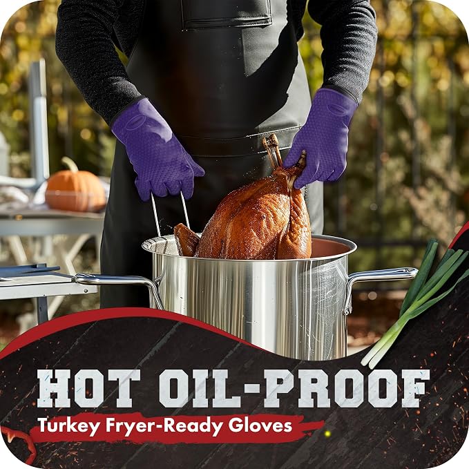 KITCHEN PERFECTION S Silicone Smoker BBQ Gloves - Heat Resistant Oven Mitts | Waterproof, 5-Finger Design For A Better Grip, for Pitmasters, Meat Smoking, Grilling, Cooking, Frying Turkey | Grill Gift