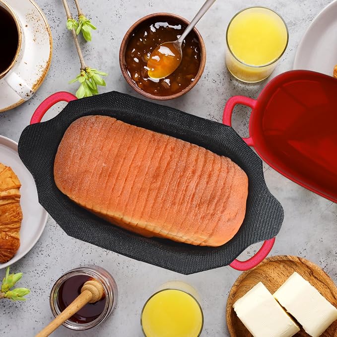 Dutch Oven，2.5QT Bread Pans with Silicone Liner for Bread Baking | Cast Iron Loaf Pan with Perforated Non-Stick Silicone Liner，with Lid，loop handles，for Homemade Breadmaking，oven safe