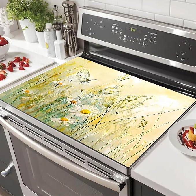 HOMETITUTE Butterfly Meadow Stove Top Cover 28x20 Daisy Heat Resistant Mat