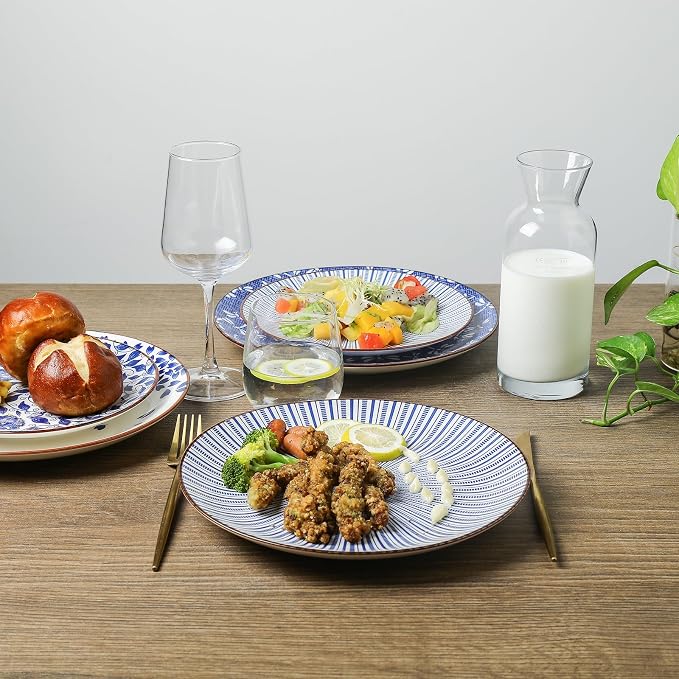 Selamica 10 Inch Kitchen Serving Plates, Large Dessert Plates Ceramic for Salad Pasta Steak, Microwave Dishwasher Safe, Set of 6, Blue