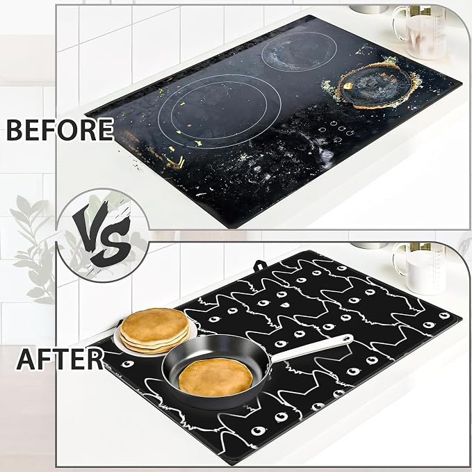 Electric Stove Top Cover Protector –Cute Cat Glass Flat Top Stove Mat Oven Induction Cooktop Mat for Ceramic Countertop Mats Heat-Resistant Dish Drying Mat