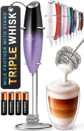 Zulay Kitchen Powerful Milk Frother Wand With Duracell Batteries - Ultra Fast Handheld Drink Mixer - Electric Whisk Foam Maker for Coffee, Lattes, Cappuccino & Matcha - Triple Whisk - Nebula