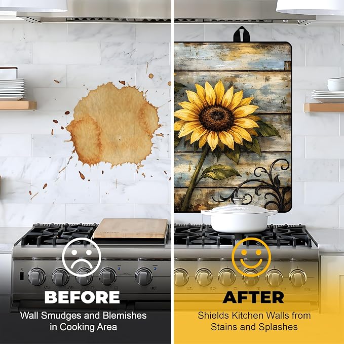 NYZE Stove Cover for Glass Top Stoves, Extra Counter Space 28" x 20" Rustic Sunflower Decorative Cooktop Protector, Heat Resistant Mat Pad for Kitchen Organization