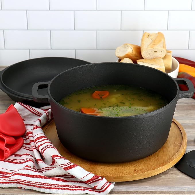 MegaChef 5 Quart Pre-Seasoned 2-in-1 Cast Iron Dutch Oven and Skillet