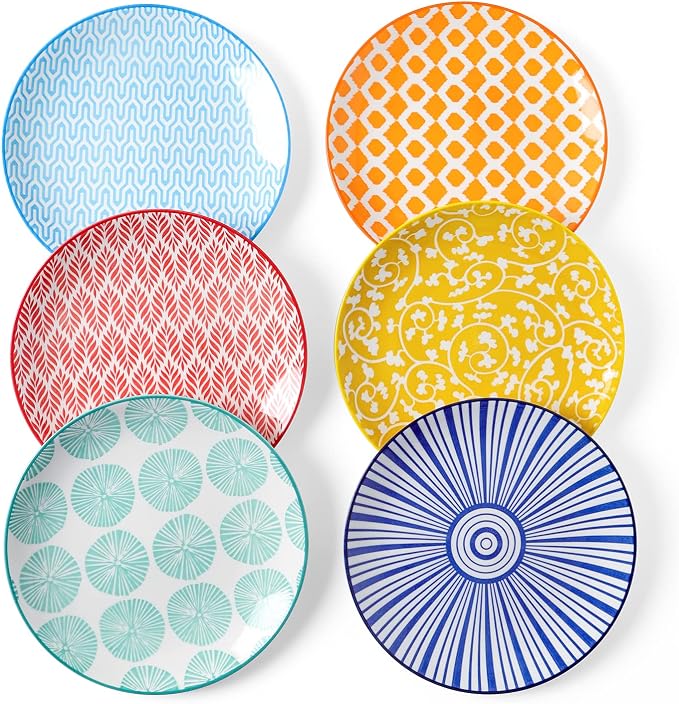 Selamica Ceramic Dessert Plates Set of 6, 6 Inch Small Plates for Snacks | Appetizer Plates for Kitchen, Microwave Dishwasher Safe, Assorted Colors